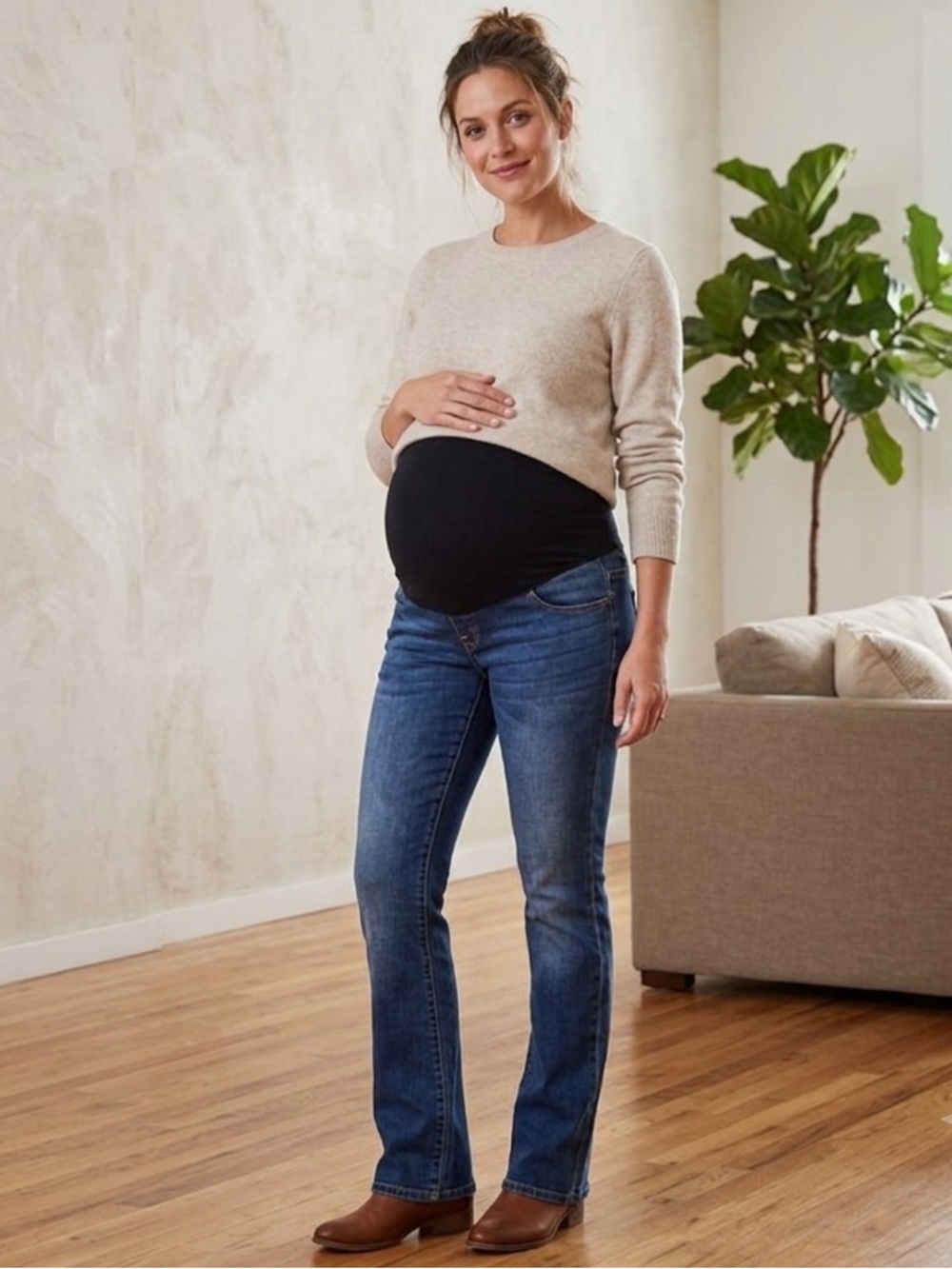Liz Lange Dark Blue Bootcut Maternity Jeans with Belly Panel, Size 2